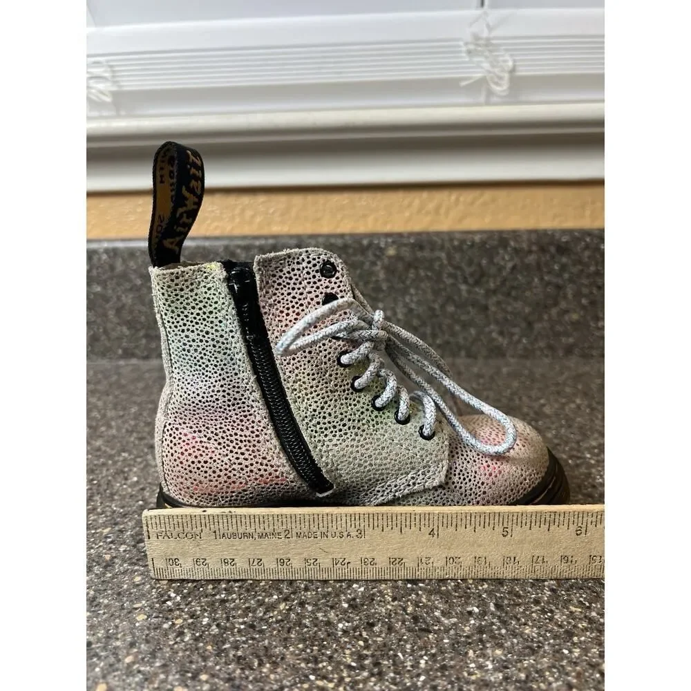 Dr Martens Lace Up Combat Boots Little Kids Girls 7 Leather Glitter 1460 PascalT